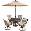 Hanover Hanover TRADITIONS5PCSW-SU Traditions Outdoor Patio Dining Set - 5 Pieces (4 Swivel Rockers; 48" Round Table) and Umbrella TRADITIONS5PCSW-SU